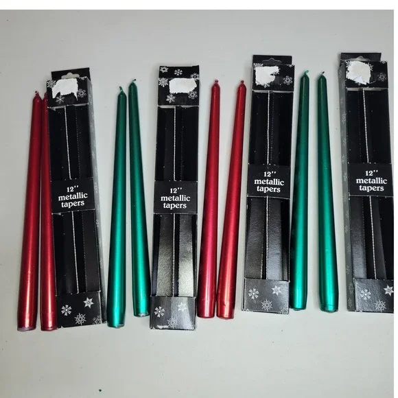 Vintage Robert Alan Candle Company 12" Metallic Taper Candles Red Green 4 Pairs - Picture 3 of 6